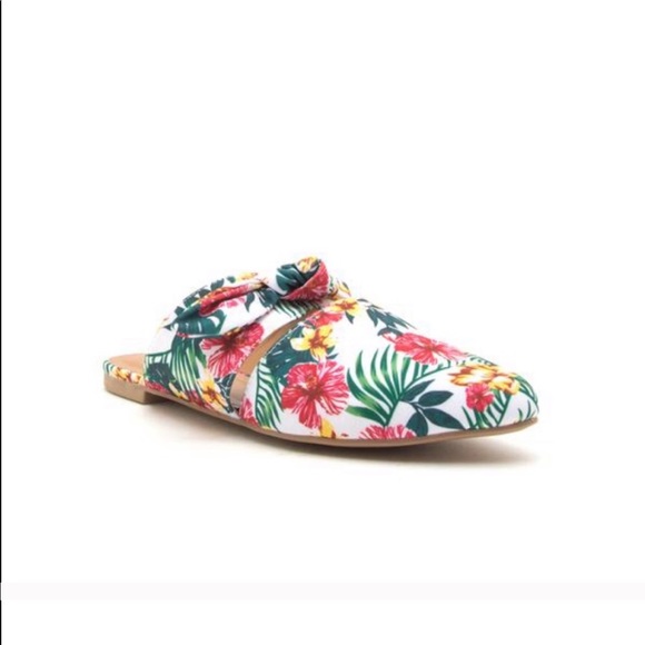Tropical print mules pointed toe bow - Picture 4 of 8